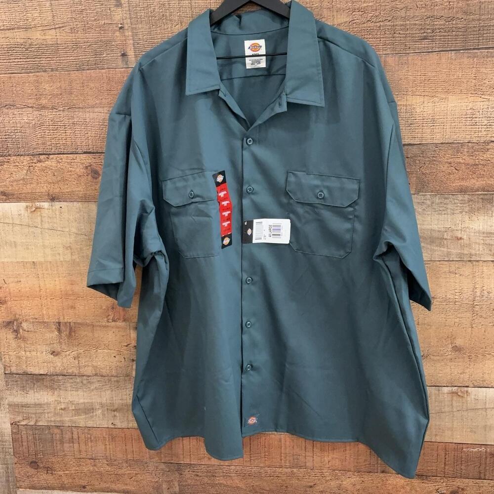 Dickies Work Shirt Mens Size 4XL Green Short Sleeve Button Up Original Fit